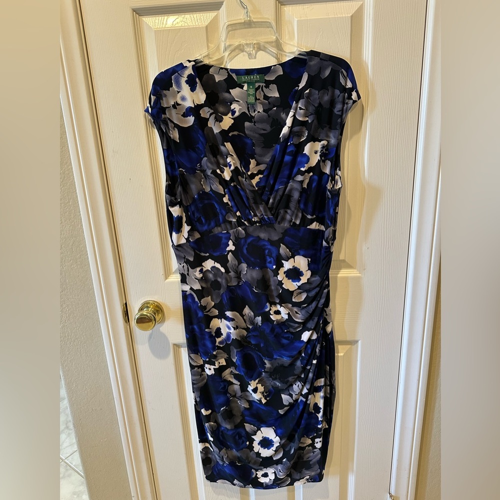 Ralph Lauren Black and Blue Floral Midi Dress